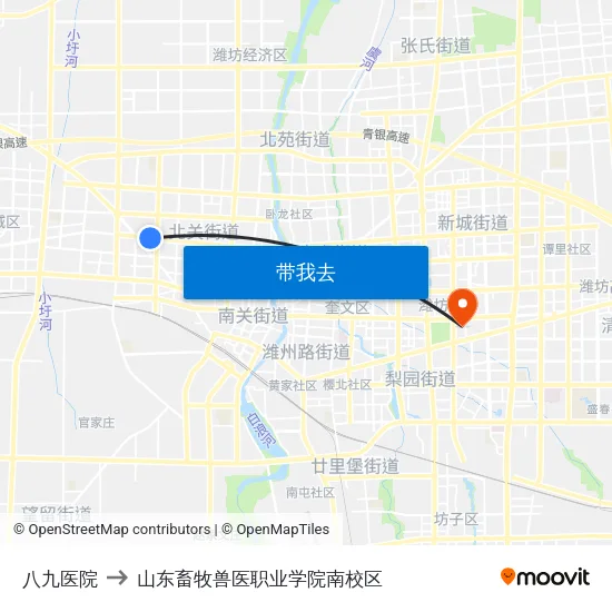八九医院 to 山东畜牧兽医职业学院南校区 map
