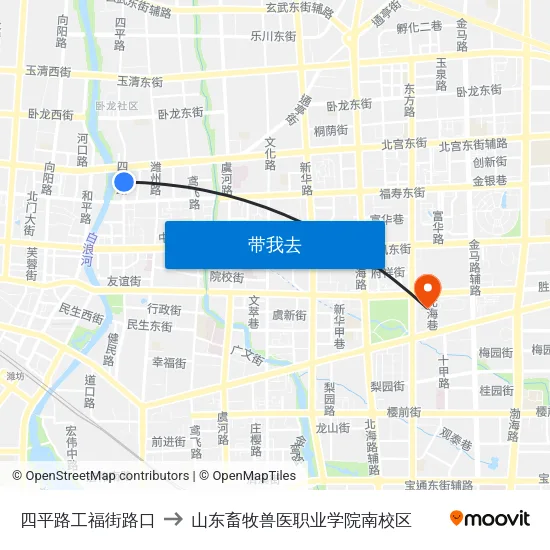 四平路工福街路口 to 山东畜牧兽医职业学院南校区 map