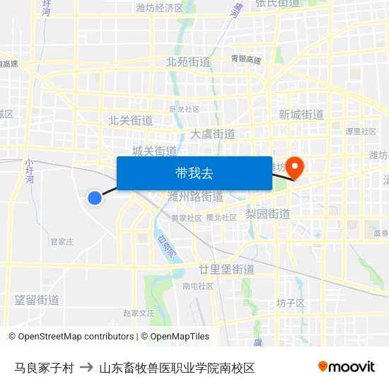 马良冢子村 to 山东畜牧兽医职业学院南校区 map
