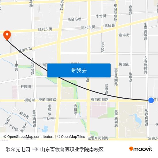 歌尔光电园 to 山东畜牧兽医职业学院南校区 map