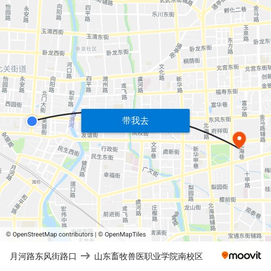 月河路东风街路口 to 山东畜牧兽医职业学院南校区 map