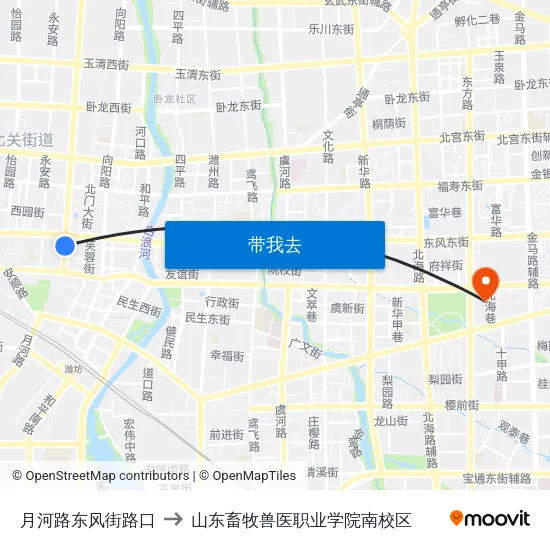 月河路东风街路口 to 山东畜牧兽医职业学院南校区 map