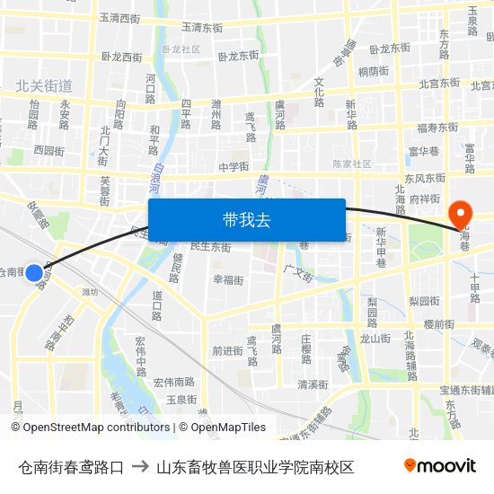 仓南街春鸢路口 to 山东畜牧兽医职业学院南校区 map