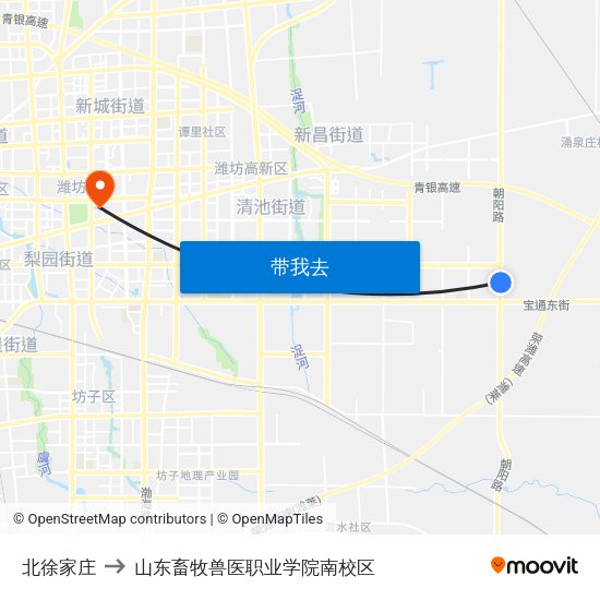北徐家庄 to 山东畜牧兽医职业学院南校区 map