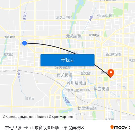 东七甲张 to 山东畜牧兽医职业学院南校区 map