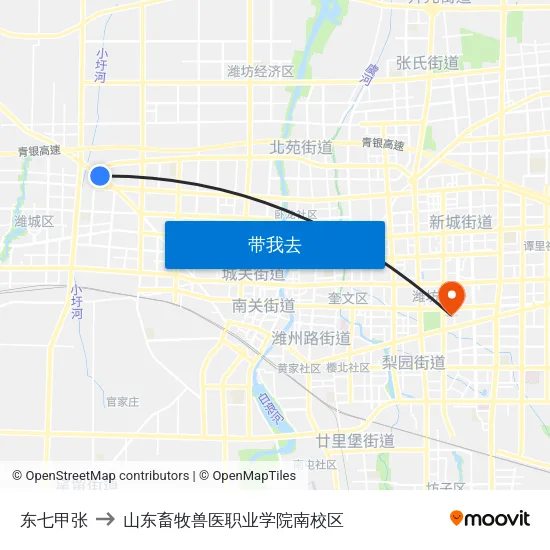 东七甲张 to 山东畜牧兽医职业学院南校区 map