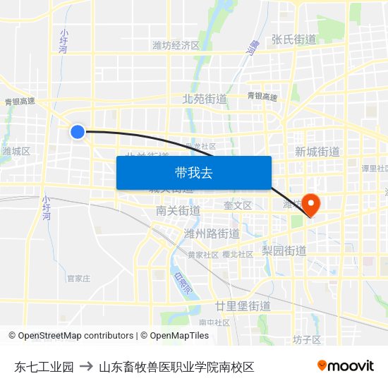 东七工业园 to 山东畜牧兽医职业学院南校区 map