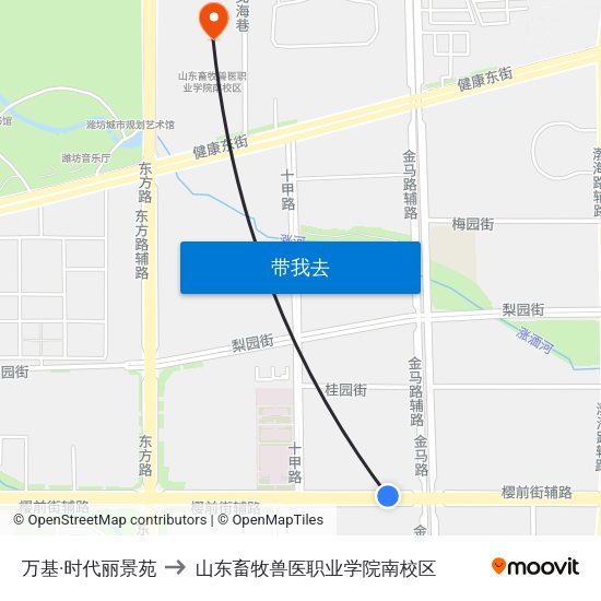 万基·时代丽景苑 to 山东畜牧兽医职业学院南校区 map