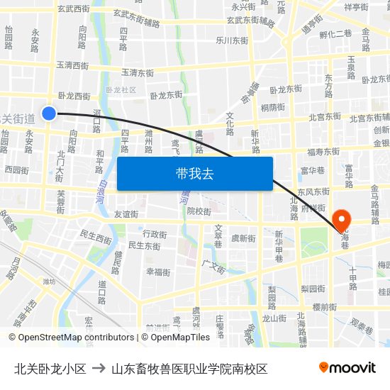 北关卧龙小区 to 山东畜牧兽医职业学院南校区 map