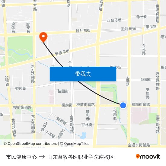 市民健康中心 to 山东畜牧兽医职业学院南校区 map