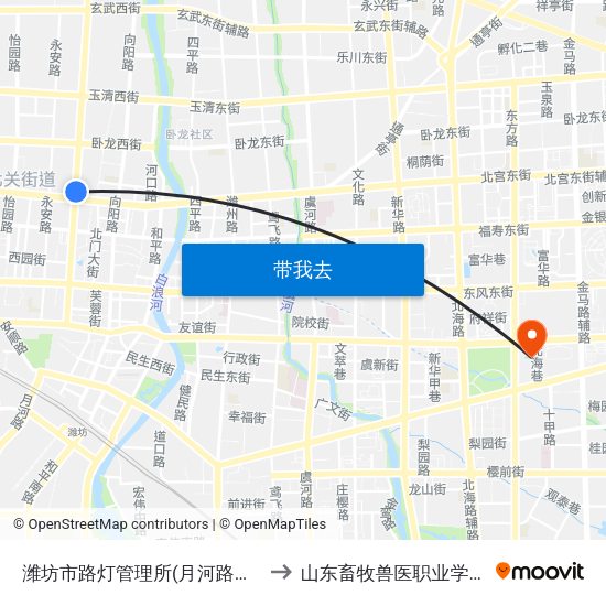 潍坊市路灯管理所(月河路北宫街路口) to 山东畜牧兽医职业学院南校区 map