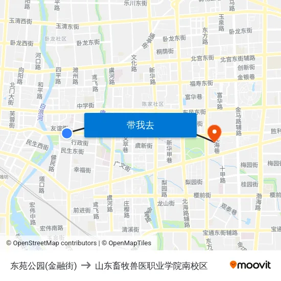 东苑公园(金融街) to 山东畜牧兽医职业学院南校区 map
