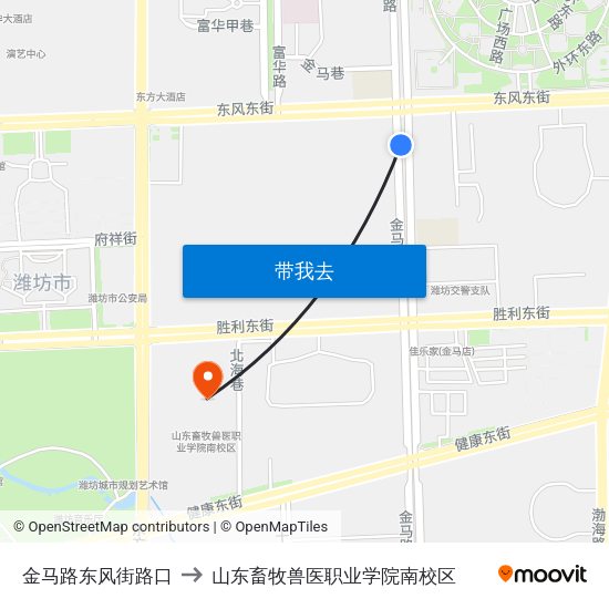 金马路东风街路口 to 山东畜牧兽医职业学院南校区 map