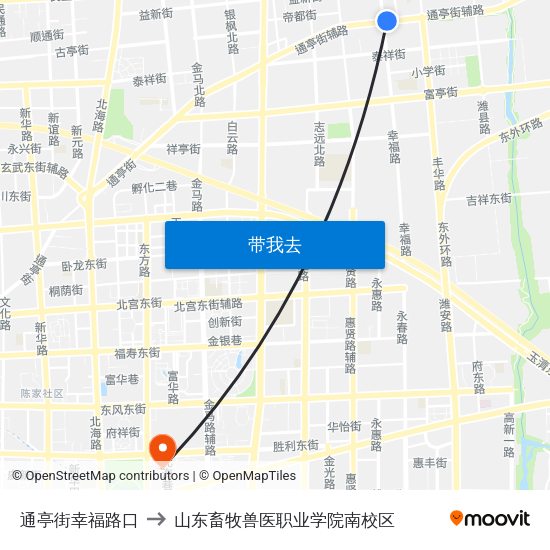通亭街幸福路口 to 山东畜牧兽医职业学院南校区 map