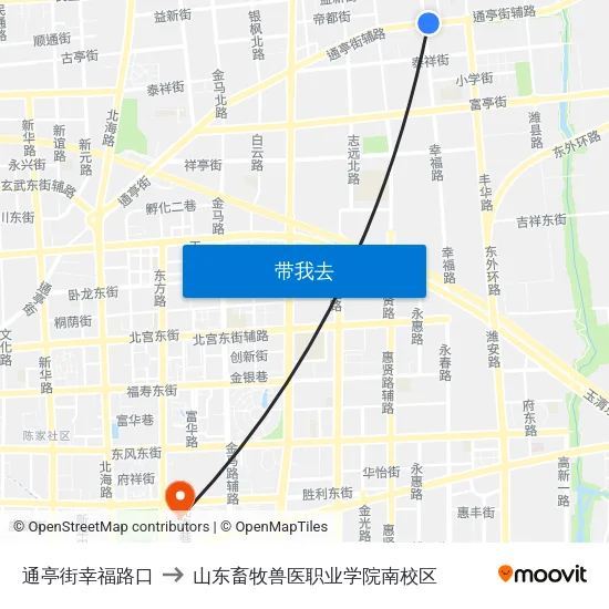 通亭街幸福路口 to 山东畜牧兽医职业学院南校区 map