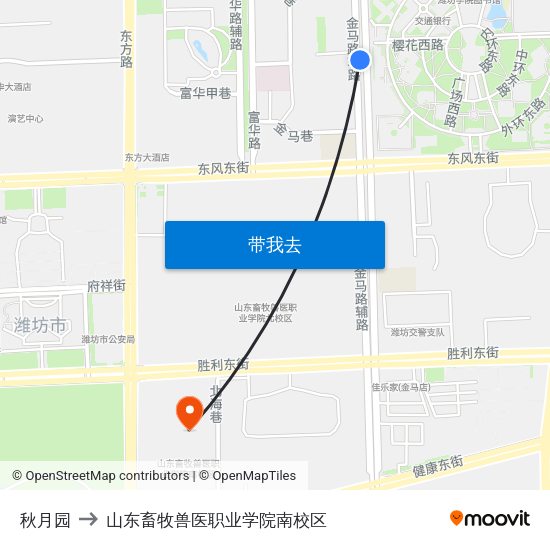秋月园 to 山东畜牧兽医职业学院南校区 map