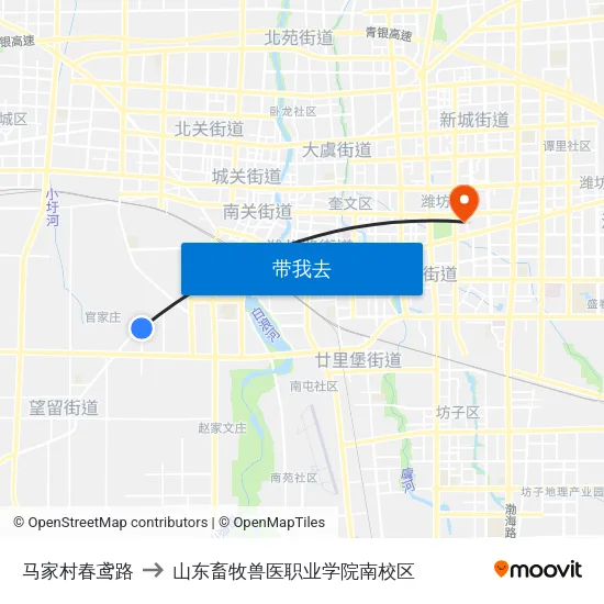 马家村春鸢路 to 山东畜牧兽医职业学院南校区 map