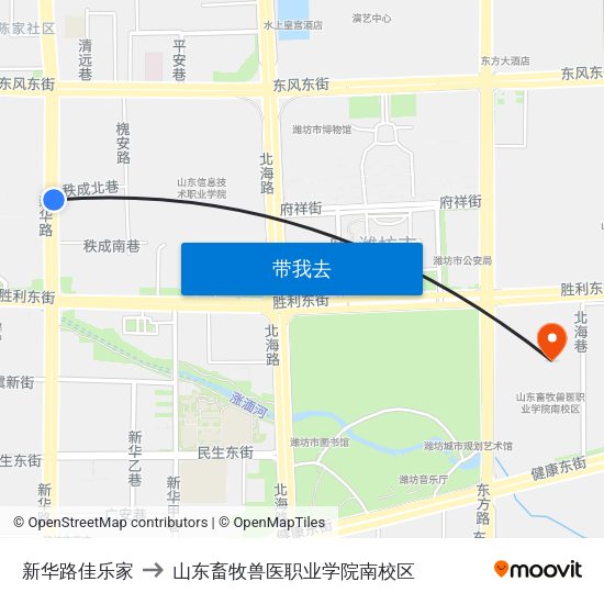 新华路佳乐家 to 山东畜牧兽医职业学院南校区 map