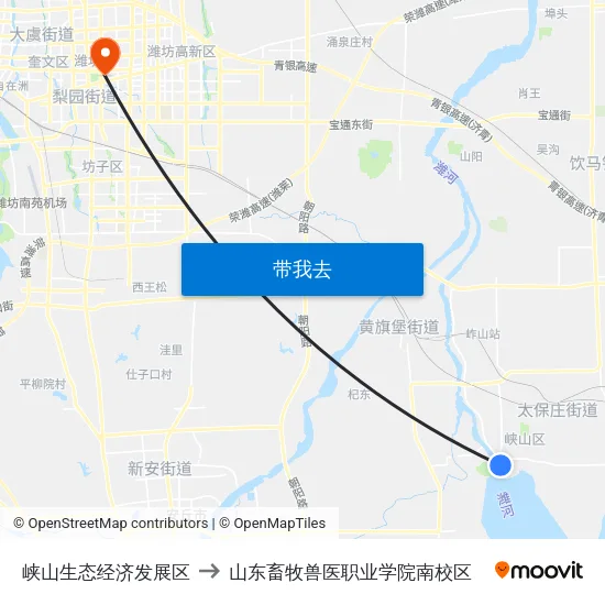 峡山生态经济发展区 to 山东畜牧兽医职业学院南校区 map