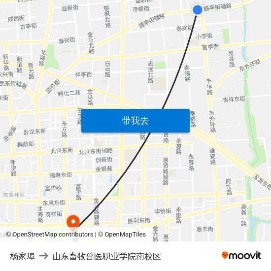 杨家埠 to 山东畜牧兽医职业学院南校区 map