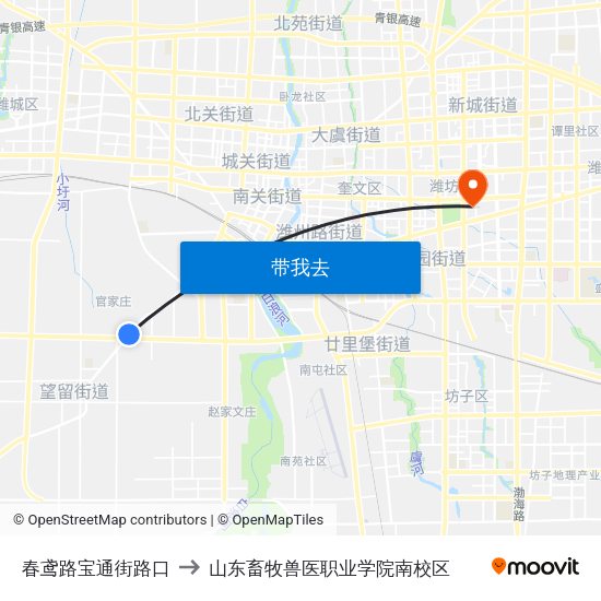春鸢路宝通街路口 to 山东畜牧兽医职业学院南校区 map