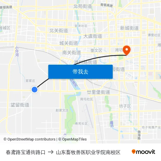 春鸢路宝通街路口 to 山东畜牧兽医职业学院南校区 map