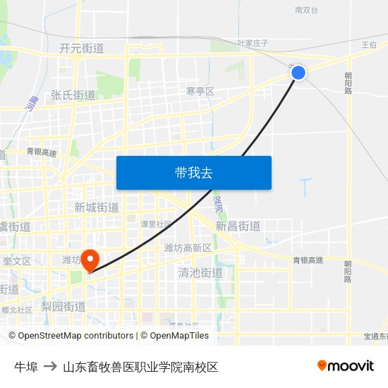 牛埠 to 山东畜牧兽医职业学院南校区 map
