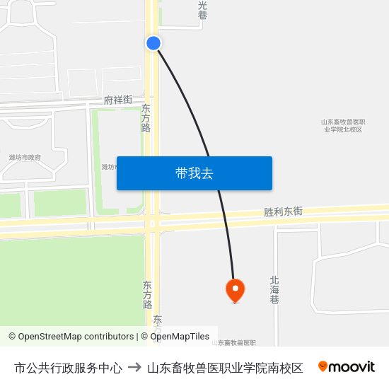 市公共行政服务中心 to 山东畜牧兽医职业学院南校区 map