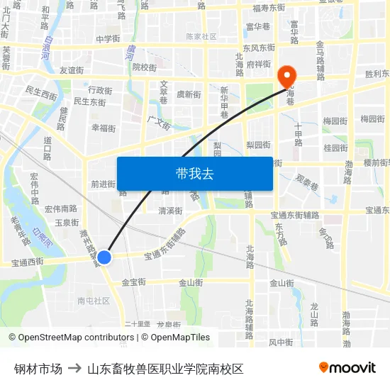 钢材市场 to 山东畜牧兽医职业学院南校区 map