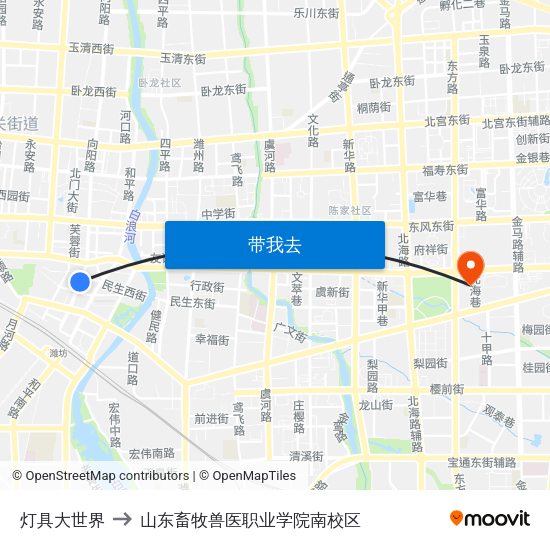 灯具大世界 to 山东畜牧兽医职业学院南校区 map