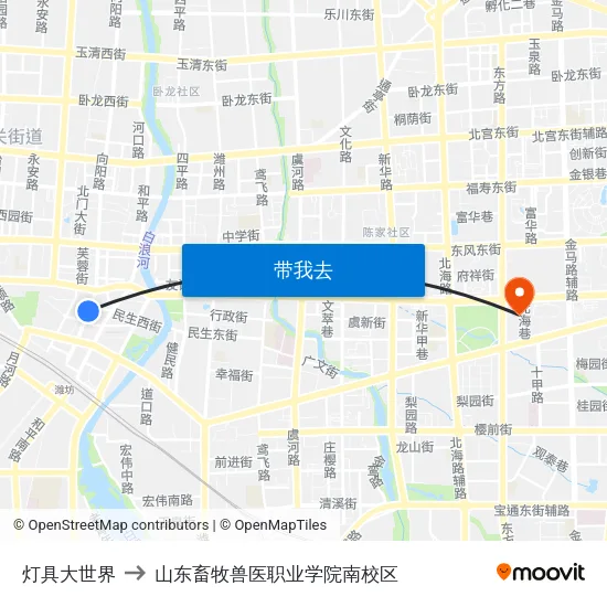 灯具大世界 to 山东畜牧兽医职业学院南校区 map