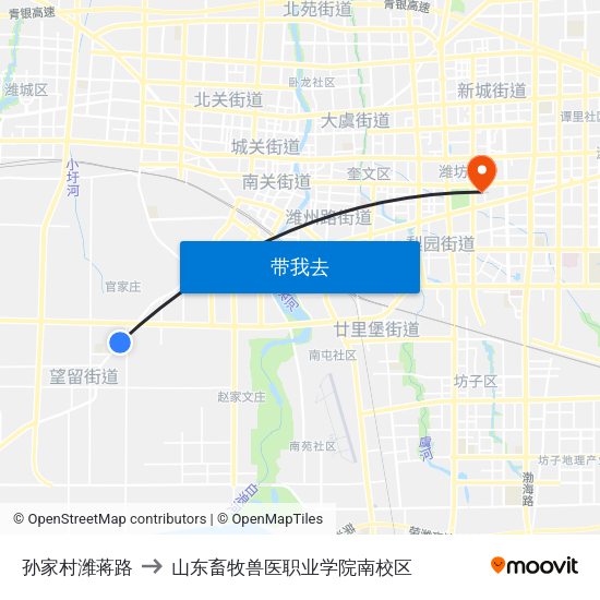 孙家村潍蒋路 to 山东畜牧兽医职业学院南校区 map