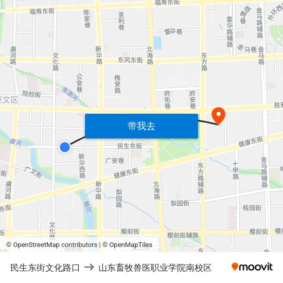 民生东街文化路口 to 山东畜牧兽医职业学院南校区 map