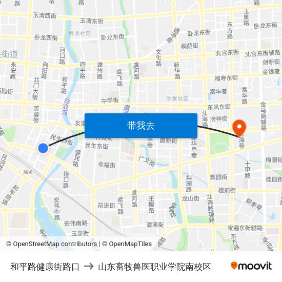 和平路健康街路口 to 山东畜牧兽医职业学院南校区 map