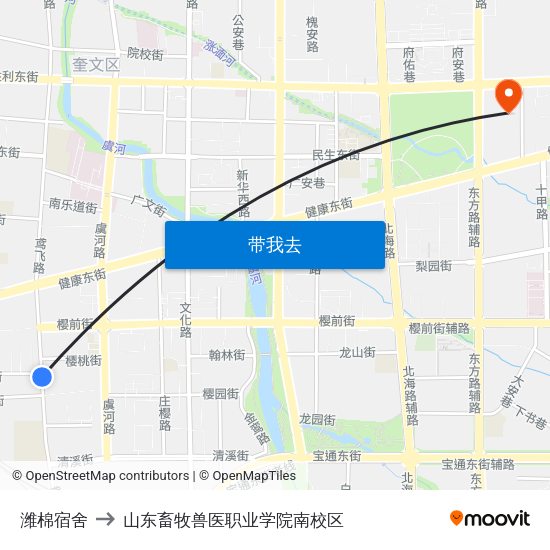 潍棉宿舍 to 山东畜牧兽医职业学院南校区 map