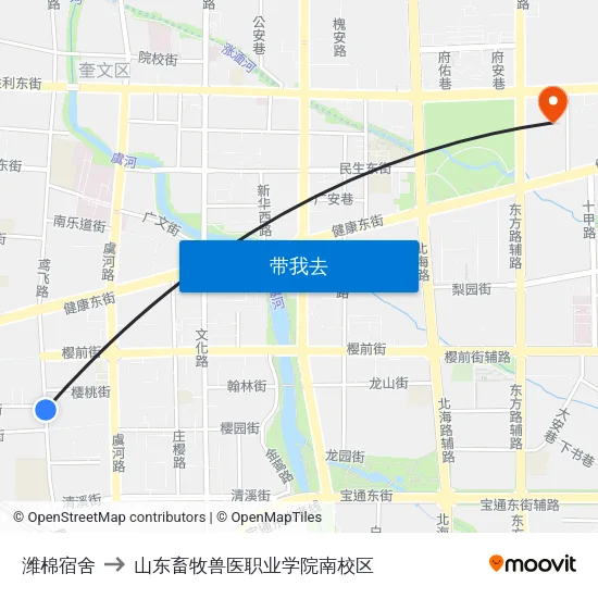 潍棉宿舍 to 山东畜牧兽医职业学院南校区 map