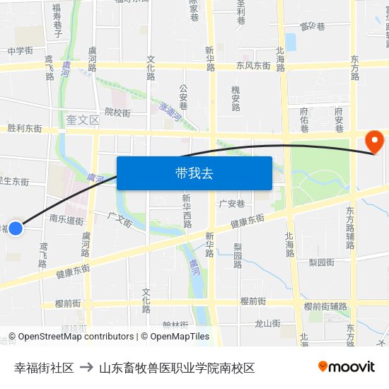 幸福街社区 to 山东畜牧兽医职业学院南校区 map