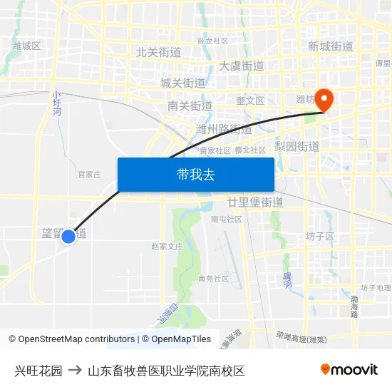兴旺花园 to 山东畜牧兽医职业学院南校区 map