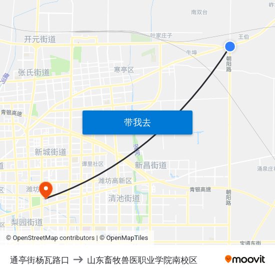 通亭街杨瓦路口 to 山东畜牧兽医职业学院南校区 map