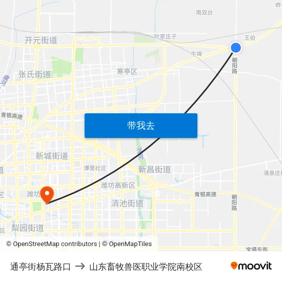 通亭街杨瓦路口 to 山东畜牧兽医职业学院南校区 map