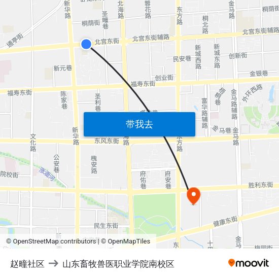 赵疃社区 to 山东畜牧兽医职业学院南校区 map