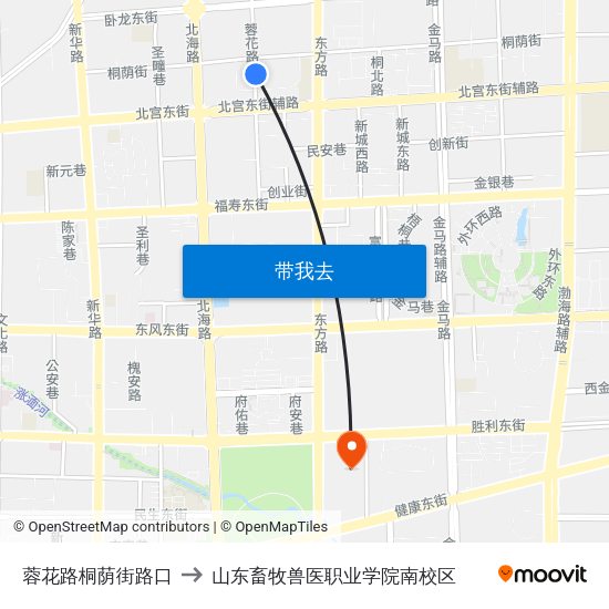 蓉花路桐荫街路口 to 山东畜牧兽医职业学院南校区 map