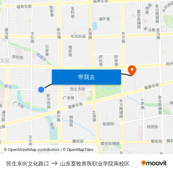 民生东街文化路口 to 山东畜牧兽医职业学院南校区 map