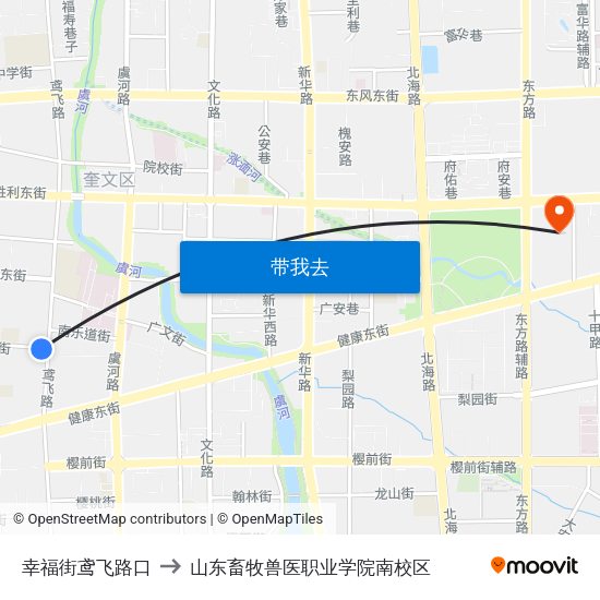 幸福街鸢飞路口 to 山东畜牧兽医职业学院南校区 map