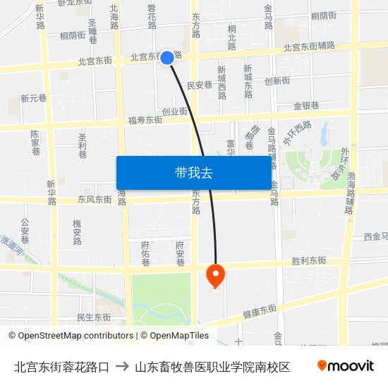 北宫东街蓉花路口 to 山东畜牧兽医职业学院南校区 map