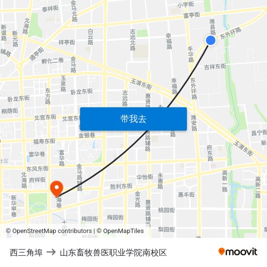 西三角埠 to 山东畜牧兽医职业学院南校区 map