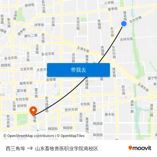 西三角埠 to 山东畜牧兽医职业学院南校区 map