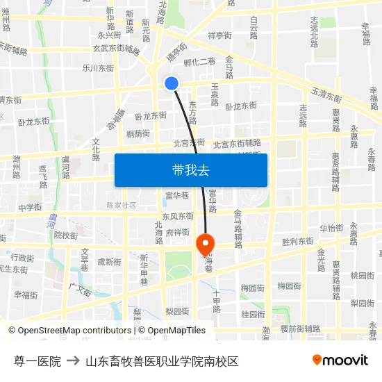 尊一医院 to 山东畜牧兽医职业学院南校区 map