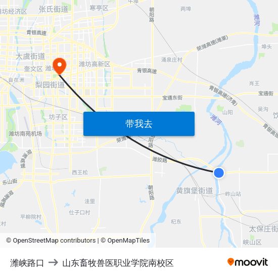 潍峡路口 to 山东畜牧兽医职业学院南校区 map
