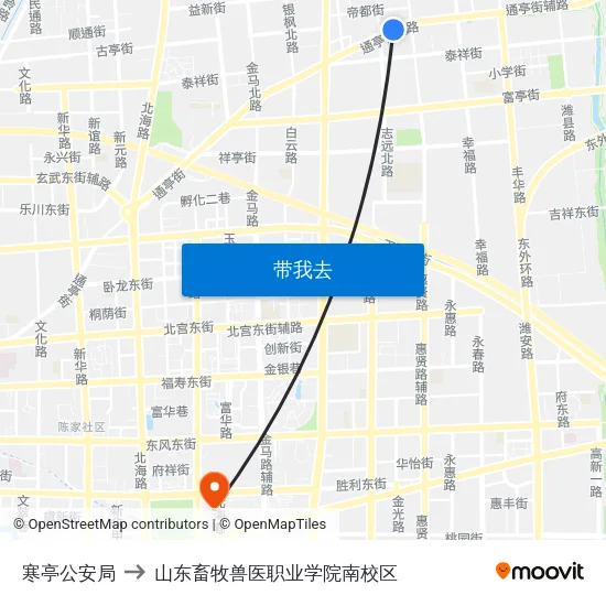 寒亭公安局 to 山东畜牧兽医职业学院南校区 map